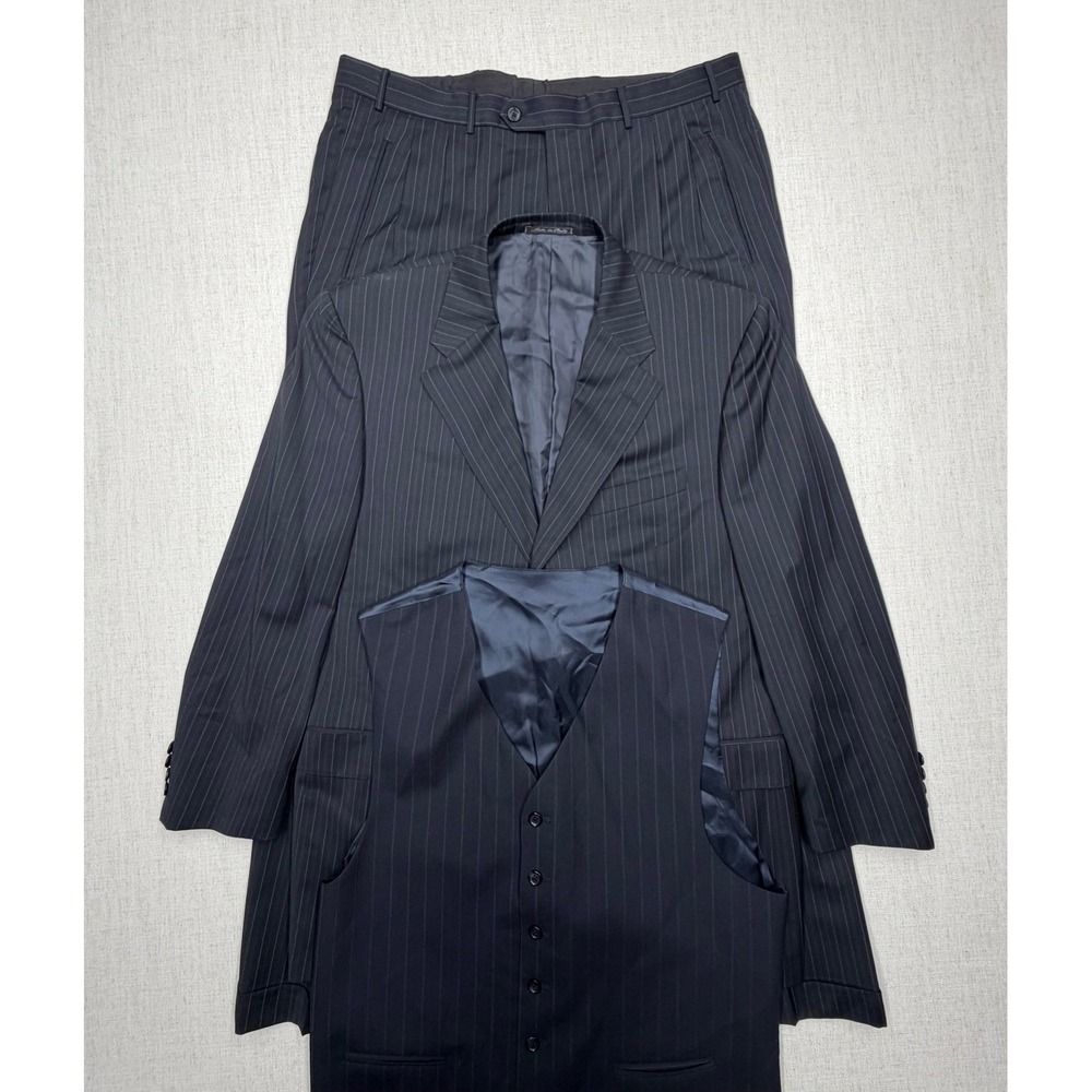 Corneliani Mens Suit Set Super 110s Pinstripe Virgin Wool 54R *No Brand on Vest*